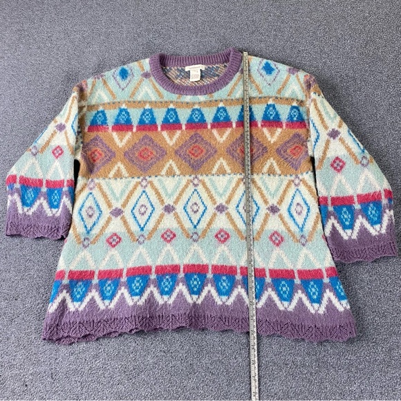 Vintage Sundance Fair Isle Argyle Pattern Fuzzy Mohair Knit Light Sweater Sz M - Picture 12 of 14